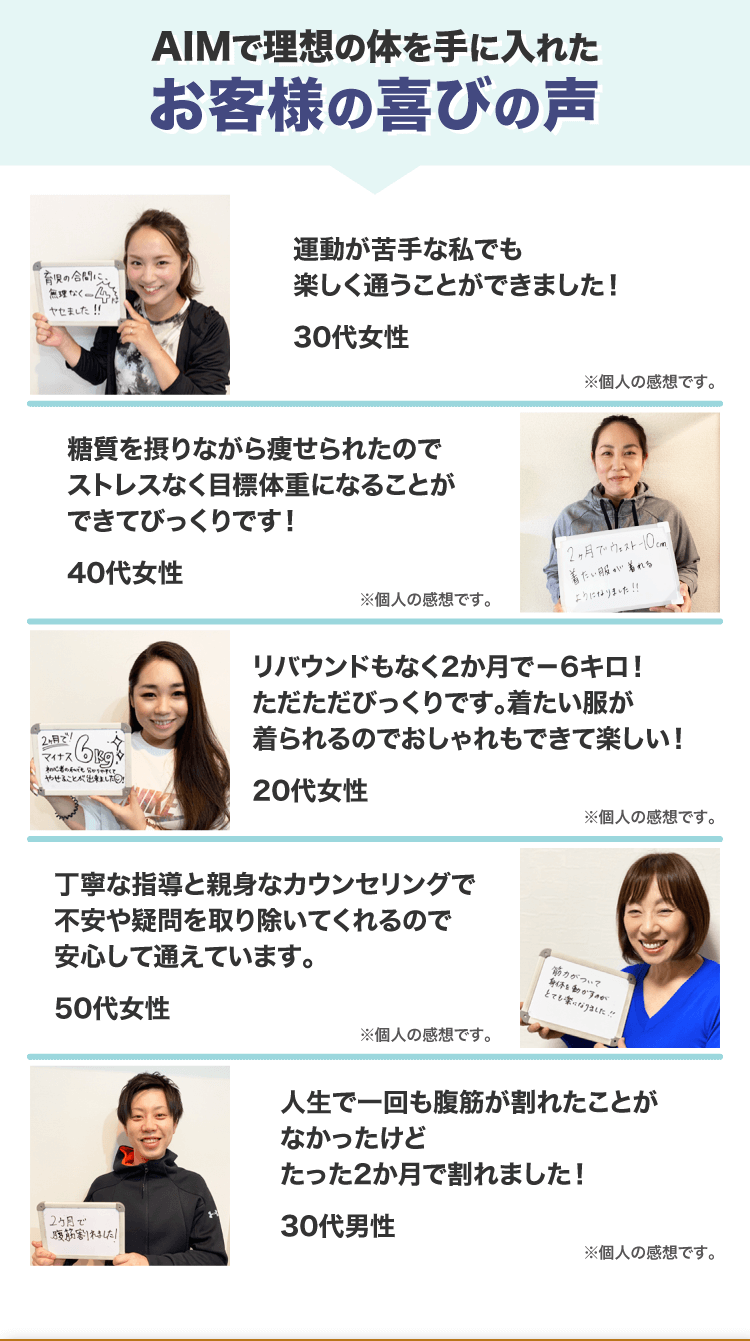 AIMで理想の体を手に入れたお客様の喜びの声